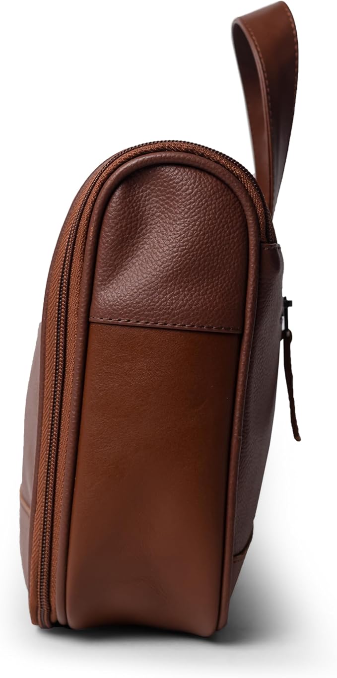 Sutton Handmade Genuine Cowhide Leather Hanging Toiletry Bag Travel Dopp Kit for Men and Women Caramel Brown - Image 9