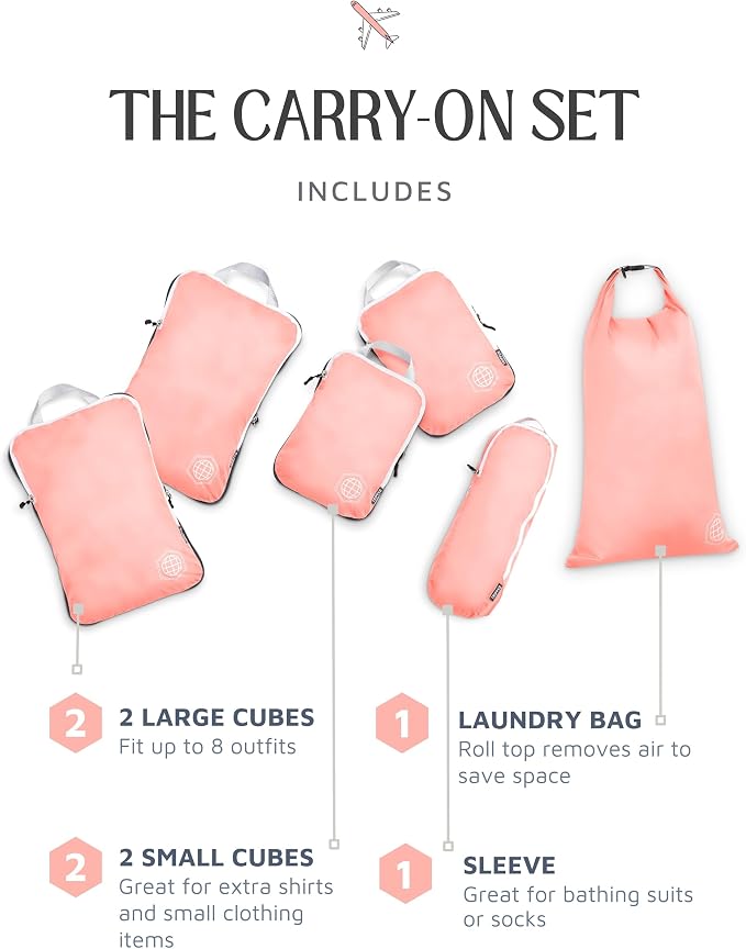 Compression Packing Cubes for Travel, 6-Piece Lightweight Packing Cubes Set for Carry-On Luggage & Backpacks – TRIPPED Travel Gear (Coral Bloom) - Image 7