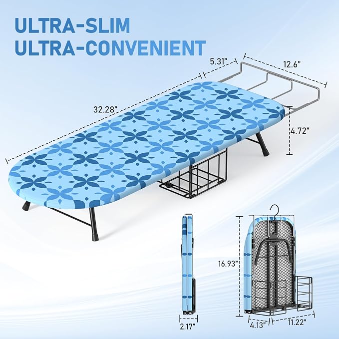 Small Ironing Board Tabletop with Iron Holder, Foldable Mini Iron Board with Iron Rest, Hook for Wall/Door Hanging, Dirt & Heat Resistant Cover, Portable for Home Apartment Travel Laundry Room Sewing - Image 3
