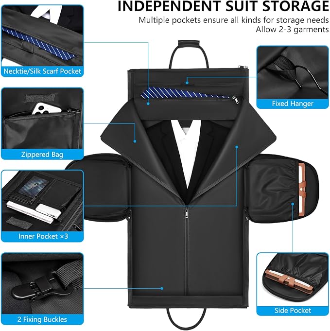 Leather Garment Bags for Travel, Convertible Carry on Garment Duffel Bag for Men, 2 in 1 Waterproof Foldable Travel Suit Bag with Shoulder Strap Weekender Bag with Shoe Pouch - Image 2
