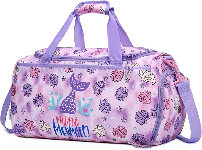 Kids Duffle Bag,VASCHY Travel Bag for Toddler Boys Overnight Sleeping Bag Duffel Ballet Dance Sport Carry On Weekender Bag with Shoes Compartment Dry Wet Pocket Mermaid by Vaschy