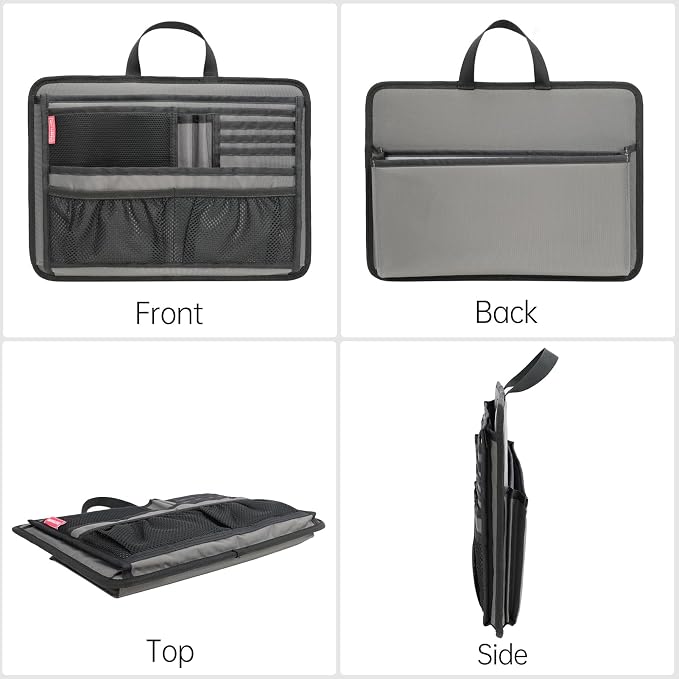 Slim Rugged Organizer Insert for Briefcase Messenger Tote Bag-13 Pockets,Durable Padded Nylon,Handle - Yellow - Image 9