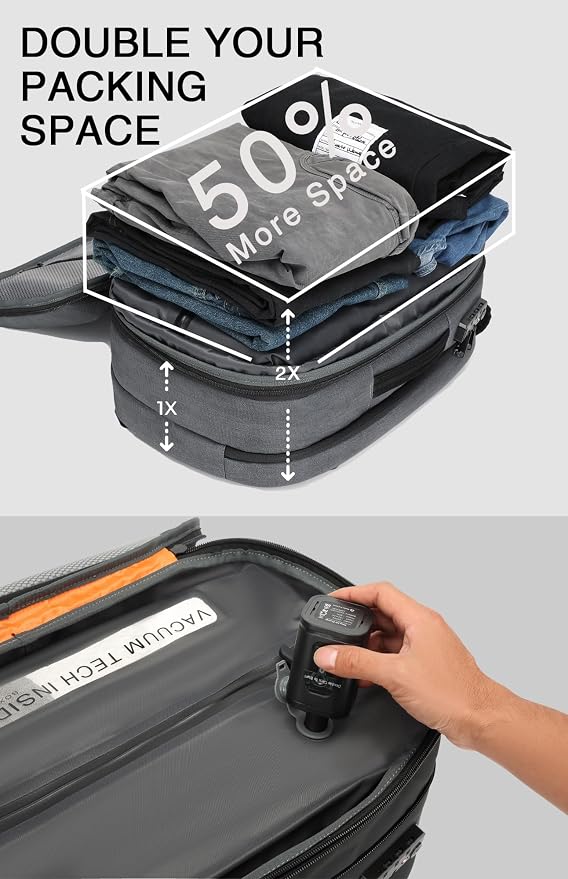 Vacuum Seal Travel Backpack 45L with Pump - Expandable Air Compression System, Water-Resistant Business TSA Lock, Laptop Backpack, Carry-On Suitcase Luggage, Gifts for Men - Image 4