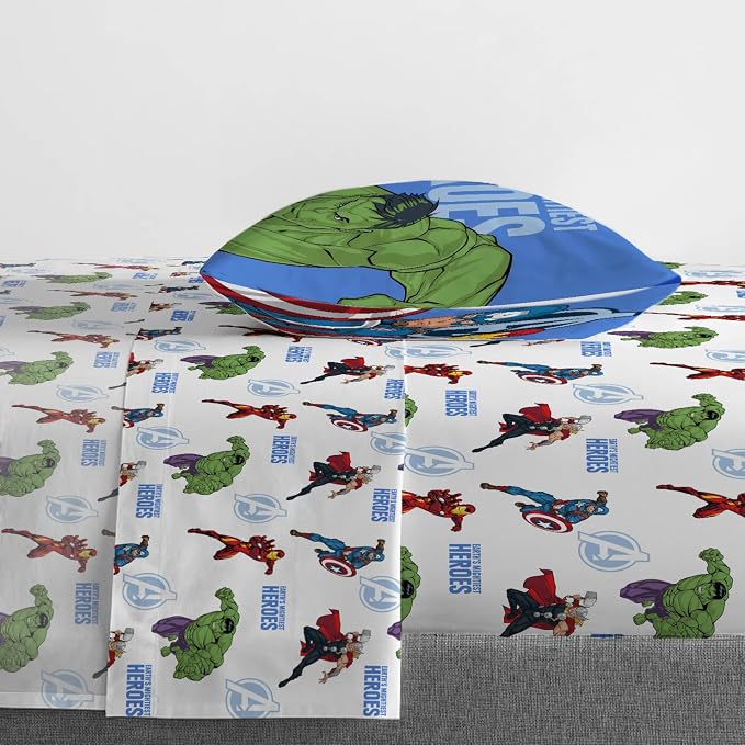 Jay Franco Kids Sheet Set with Fitted, Flat Sheets & Pillow Cover - Ultra-Soft Bedding with Pillowcase for Room Decor, White - Avengers, 3 Piece Twin - Image 6