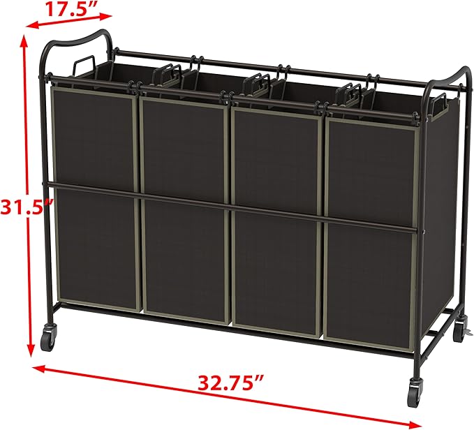 Simple Houseware 4-Bag Heavy Duty Laundry Sorter Rolling Cart, Brown | Removable Bags and Lockable Wheels for Laundry Room Organization - Image 5