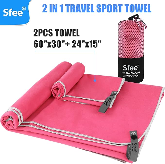 Sfee 2 Pack Microfiber Travel Towel, Quick Dry Towel Camping Towel Large Beach Towel Super Absorbent Compact Lightweight Sports Gym Towels for Gym, Hiking, Pool, Backpacking, Bath, Yoga - Image 3