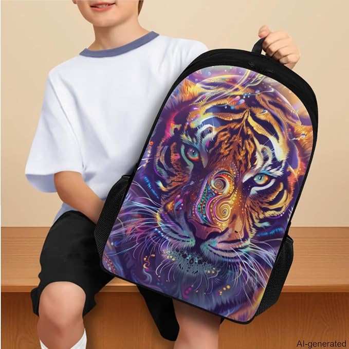 Tiger Backpack for Kids Girls Backpack with Lunch Box Water Bottle Holder and Soft Pencil Case 4PCS Bookbag with Compartments 17 inch Sturdy School Bag with Side Pocket for Elementary Girls - Image 3