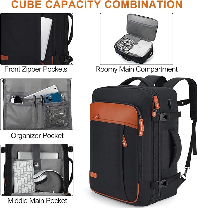 Lumesner 22" Expandable Carry On Travel Backpack With 4 Packing Cubes | Flight Approved, Fits 20 Inch Laptop, Water-Resistant, Suitcase Backpack, Business Weekender Luggage, Gift For Men & Women - Image 4