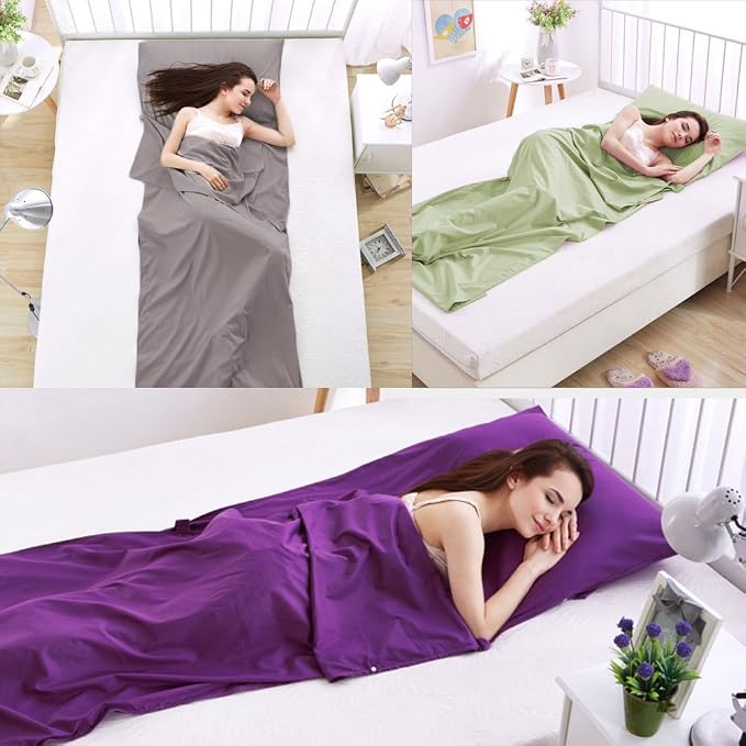 Lightweight Sleep Sack, Compact Sleeping Bag Liner Travel Sheets for Hotel | Soft Breathable Adult Sleep Sack, 4 Season Travel Sheet for Hostel Camping Backpacking Hiking, Machine Washable, 3 Sizes - Image 7