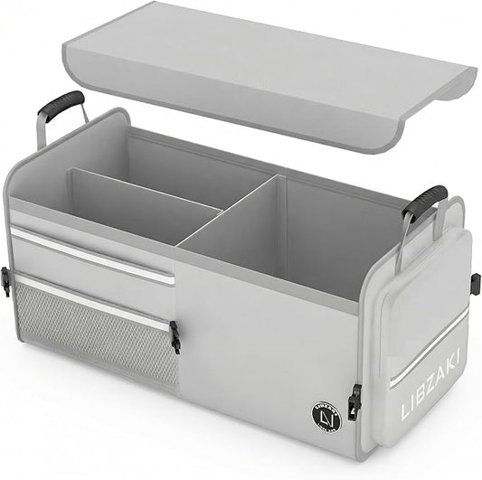 LIBZAKI Car Trunk Storage Organizer, Multi Compartment Collapsible Trunk Storage Box for Car Truck SUV-Gray by LILIBZAKI