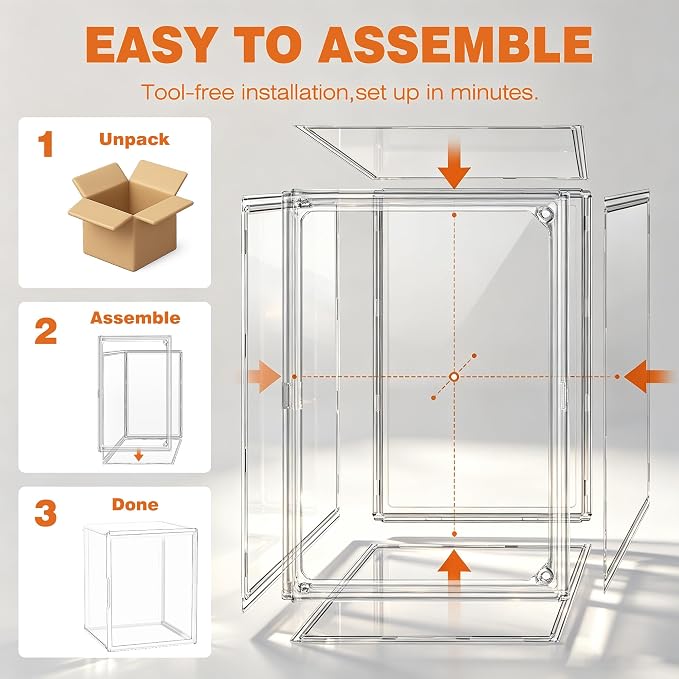 5 Pack XXX-Large Extra Large Acrylic Display Case 17.3'' x 13'' x 13'', Transparent Sneaker Boxes Clear Plastic Stackable Boot & Shoe Boxes Large Showcase for Helmet, Handbag, Figures Collectibles - Image 9