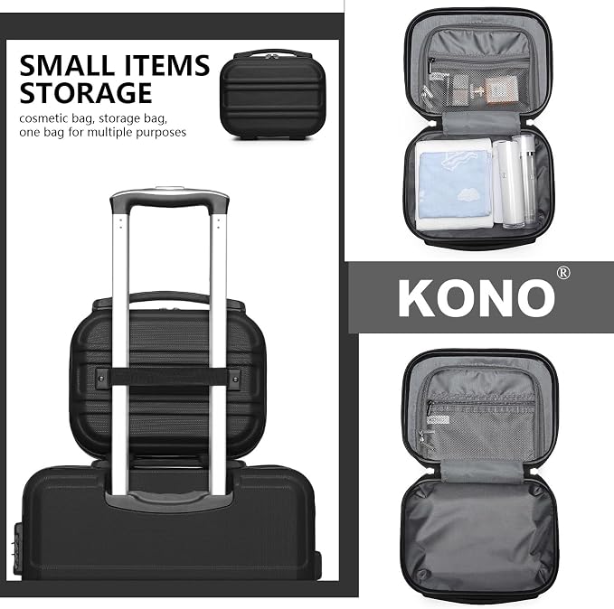 Kono Carry On Luggage Set Airline Approved with Spinner Wheels | Lightweight PC+ABS Carry On Suitcase with TSA Lock Durable Luggage Hardside Black - Image 7
