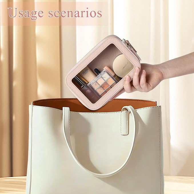 Clear Makeup Bag Small Cosmetic & Toiletry Bag Waterproof Travel Case Women's Pouch Organizer Makeup Bag for Car with Zipper (Pink, Small) - Image 4