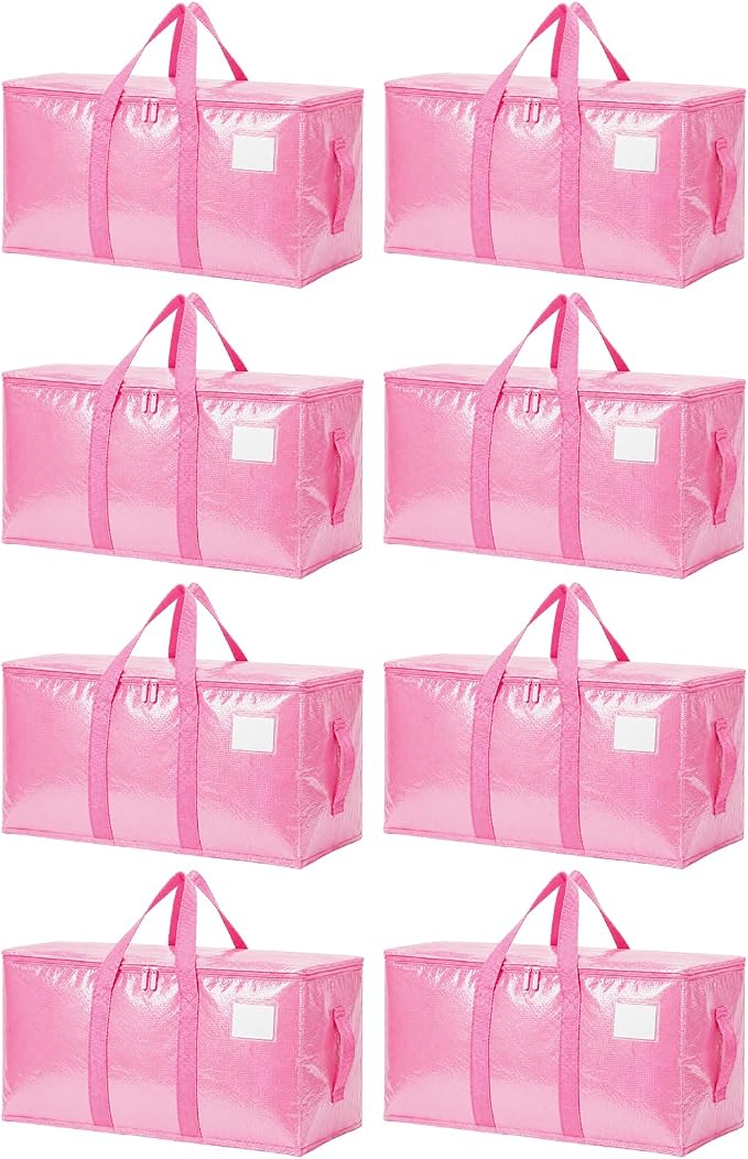 Songrey Heavy Duty Moving Bags, 8 Pack Large Storage Bags with Zipper & Handles, Waterproof Totes Bags for Clothes Packing, Moving, College Supplies, Home Organization by Unknown