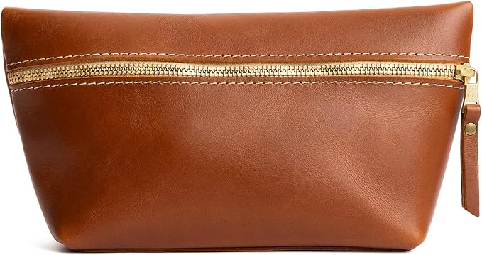Portland Leather Goods Makeup Bag – Travel Friendly Cosmetic Bag with Zipper Closure for Organizing Makeup & Toiletries – Handmade from the Finest Full-Grain Hides – Large, Honey by PortlandLeatherGoods