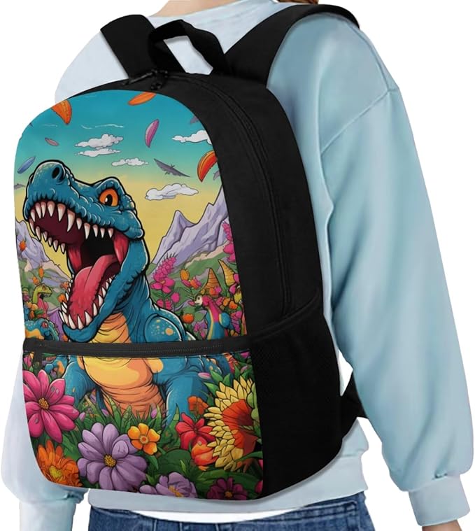 Dinosaur Backpack for Kids 5-7 Girls Backpack with Lunch Box Water Bottle Holder with Strap and Cute Pencil Case 4PCS Set Bookbag with Front Pocket for School 17 inch Large School Bag for Boys - Image 2