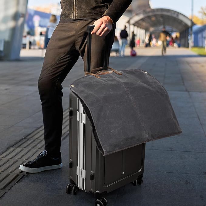 Polare 43” Waxed Canvas Full Grain Leather Trim Garment Bag for Travel, Large Carry on Business Suitcase Cover with YKK Zipper, Waterproof Hanging Suit Garment Cover with Handles,1 pack - Image 4