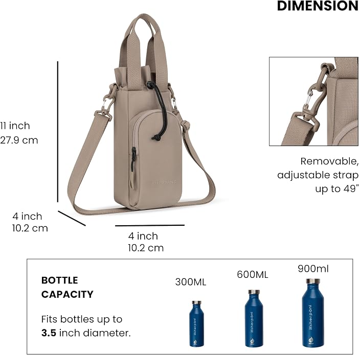 Sherpani Izzie, Water Bottle Crossbody, 32oz Bottle Carrier Bag | Bottle Holder Sling with Phone Pocket, Cross Body Drink Carrier Men Women, RFID Protection for Hiking Camping, Travel Gift - Image 4