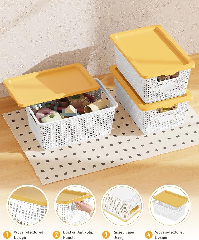 EOENVIVS Storage Bins Bakets with Lids 6 Pack, Stackable Organizer Bins for Small Spaces, Pantry, Closet & Bathroom, Secure Snap Lids, 11x7x5 Plastic Storage Containers for Shelf Organization, White - Image 3