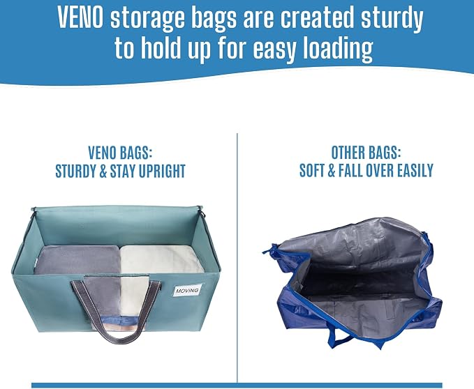 VENO 10 Pack Heavy Duty Moving Bags, Clothes and Comforter Storage Bags with Clear Window, College Dorm Essentials Packing Supplies, Foldable Boxes Alternative (Shiny Light Blue, 10 Pack) - Image 5