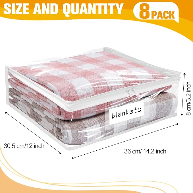 Plastic Storage Bags with Easy-Glide Zipper, Pack of 8, Durable Clear Vinyl Zippered Storage Bags for Clothes Sweaters Comforters Blankets Sheets Bedding (14.2 x 12 x 3.2 Inch, White) - Image 3