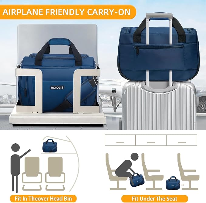 Underseat Carry On Luggage Lightweight Travel Tote Weekender Bag Overnight Duffle Bag for Travel, Travel Essentials Personal Item Travel Bag for Women and Men,Blue-18Inch - Image 3