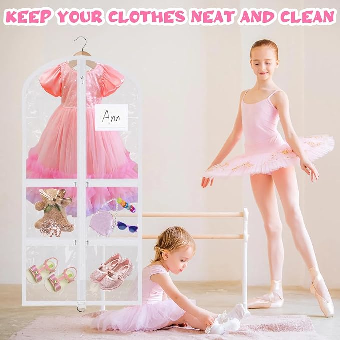 Geelin 14 Pcs Garment Bags for Dance Costumes PVC Clear with Zippers 20 x 40 Inch Garment Bag with Pockets Dance Costume Organizer Carrier for Storage Cover for Adult(Translucent White) - Image 5