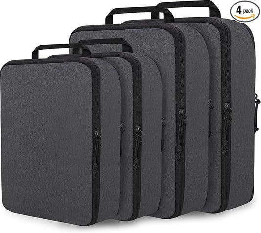 Compression Packing Cubes for Travel Essentials, 4 Set Expandable Travel Cubes for Packing Compression Bags Luggage Suitcase Organizer, Black by CALACH