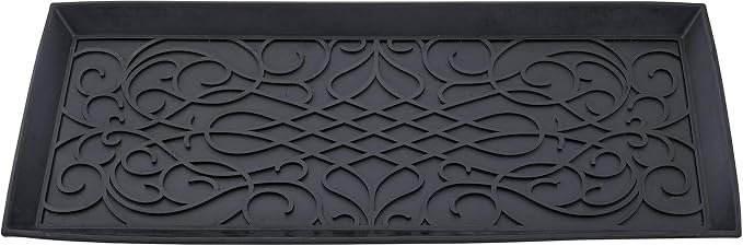 Superio Rubber Boot & Shoe Tray, 34 x 14 x 2 Rectangle, Heavy Duty, Protects Floors from Water and Dirt, Waterproof for All Weather Indoor Outdoor Use, Black by Superio