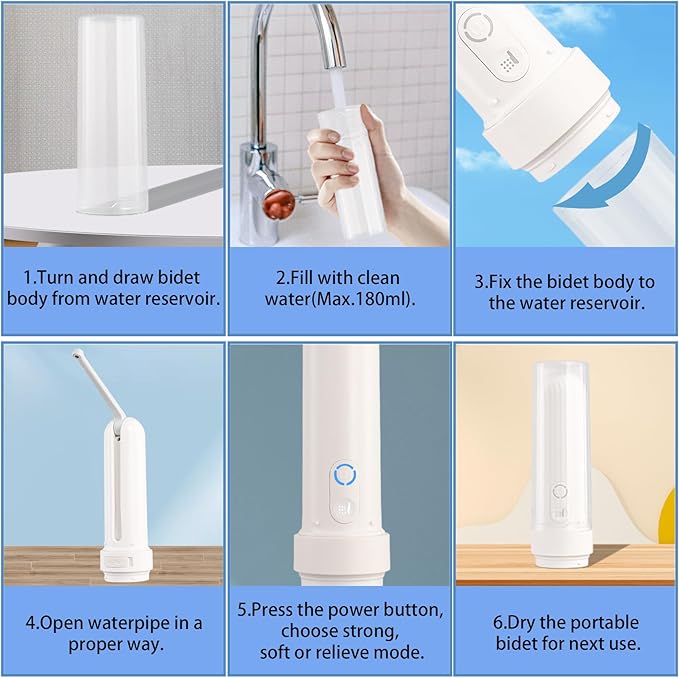Rechargeable Electric Handheld Portable Bidet for Travel,Personal Hygiene Sprayer Bottle Buddy for Women & Men,Mobile Bidets Portatil for Toilet,High Pressure Foldable Compact USB-C Battery Powered
