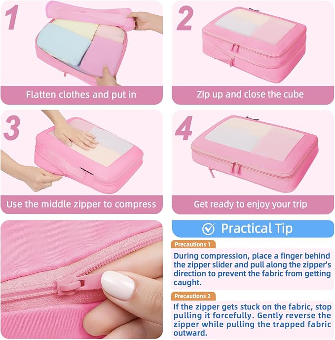 BAGAIL 4 Set/6 Set/8 Set Compression Packing Cubes Travel Accessories Expandable Packing Organizers (Square Mesh, 06-Pink) - Image 4