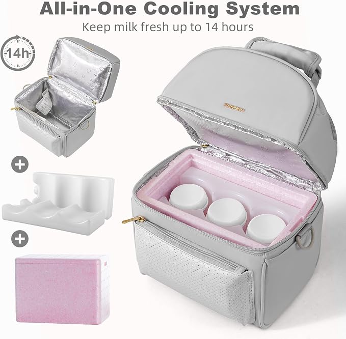 SUNVENO Breast Milk Cooler Bag with Detachable Insulation Box, Double-Layer Pumping Travel Bag for Work & Daycare, Fits Bottles, Ice Packs and Pump Parts,Grey - Image 4