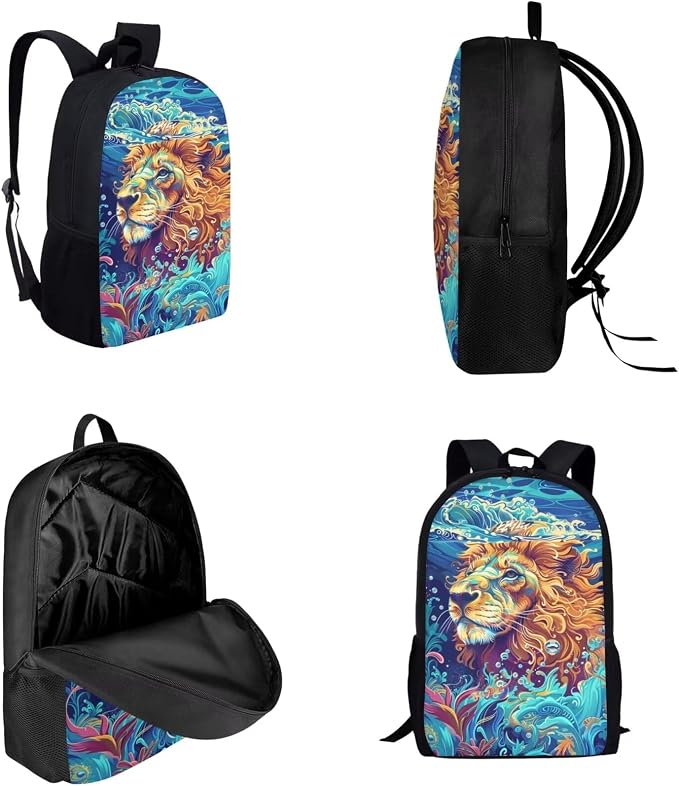 17 Inch Animal Print School Backpack And Lunch Box Set for Kids Lightweight Undersea Lion Backpack for Boys Girls Sturdy School Bag with Insulated Lunchbox Pencil Case Student Bookbag - Image 3