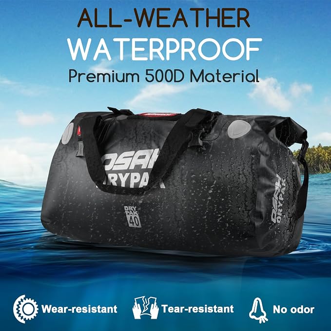 OSAH DRYPAK Waterproof Duffel Bag - Motorcycle Dry Bag Tail Bag with Large Storage Space, Waterproof Luggage Duffle Bags with Outer Mesh Zipper Pocket for Camping, Kayaking, Fishing & Traveling - Image 4