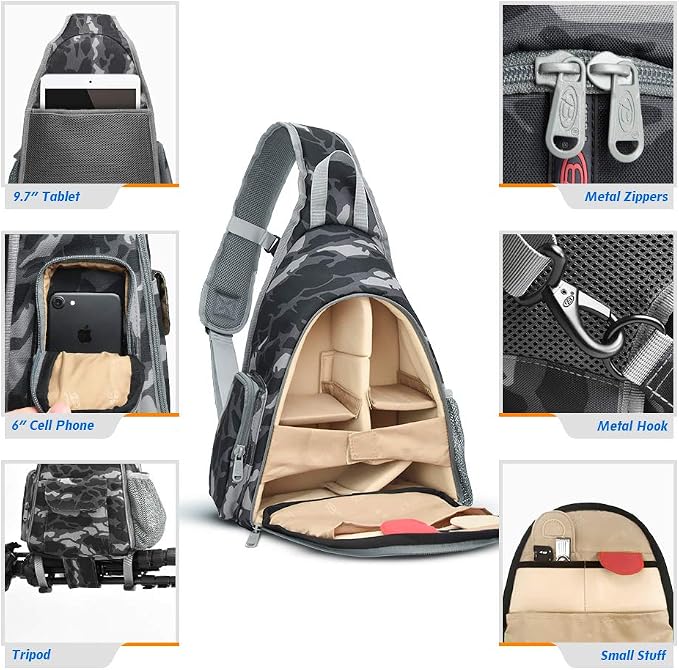 Camera Bag Waterproof Camera Sling Backpack with Rain Cover Outdoor Travel Backpack Camera Case for Laptop Canon Nikon Sony Pentax DSLR Cameras, Lens, Tripod and Accessories (Camouflage) - Image 3