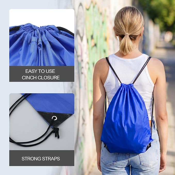 Shappy Drawstring Backpack Bulk Sports Gym Cinch Bag Polyester String Bag for Men Women(Dark Blue,150 Pcs) - Image 3