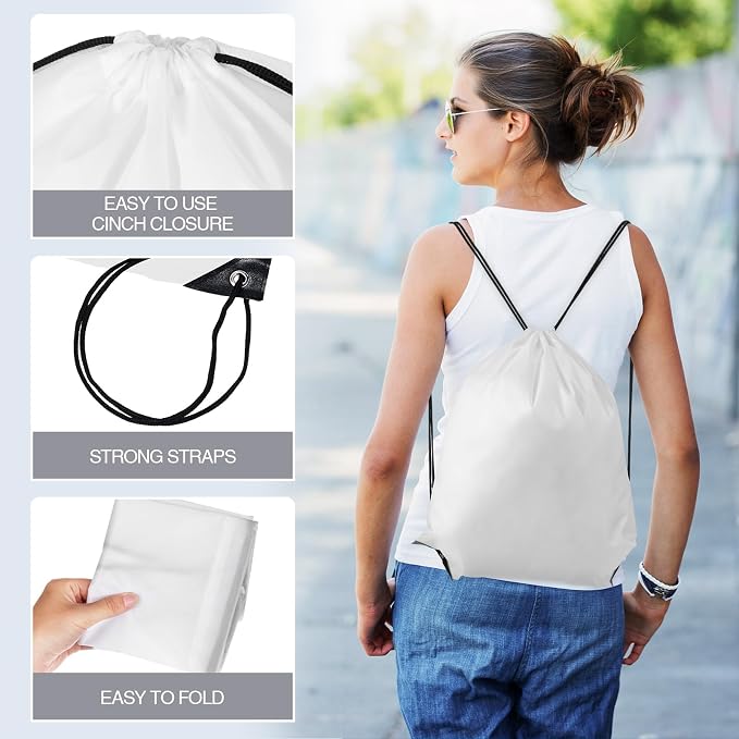 Shappy Drawstring Backpack Bulk Sports Gym Cinch Bag Polyester String Bag for Men Women - Image 3