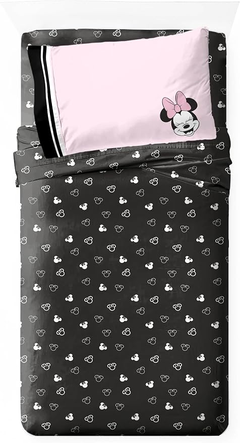 Jay Franco Kids Sheet Set with Fitted, Flat Sheets & Pillow Cover - Ultra-Soft Bedding with Pillowcase for Room Decor, Black - Minnie Mouse, 3 Piece Twin by JayFranco