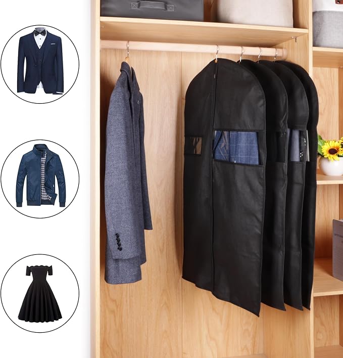 KEEGH 40" Suit Cover Bags for Men (Set of 20) Garment Bags for Hanging Clothes, Suit Bags for Closet Storage or Travel, Clothes Cover for Suits Coats with Clear Window and Label Pocket, Black - Image 3