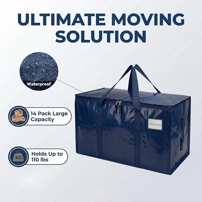 14 Pack Heavy Duty Storage Moving Bags with Zippers, Foldable Closet Organizer Storage Bin for Daily Organization, Camping, Travel, Decluttering, Transport, Packaging Moving (26.8"x13"x13.8") - Image 4