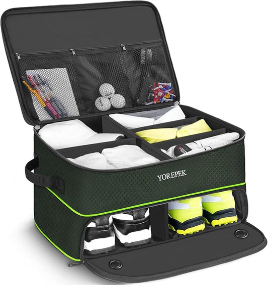 YOREPEK 2 Layer Golf Trunk Organizer, Golf Gifts for Men with Separate Ventilated Compartment for 2 Pair Shoes, Waterproof Car Trunk Locker for Balls, Tees, Clothes, Gloves, Gifts for Golfers by YOREPEK