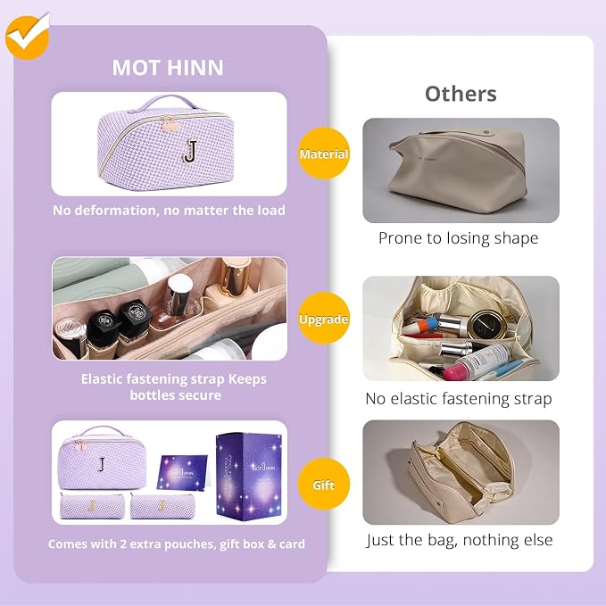 Personalized Gift Travel Makeup Bag: Initial Makeup Organizer Bag for Women | 3-in-1 Custom Make up Bag Set - Vegan Leather Travel Cosmetic Bag - Luxury Gift for Women – Birthday, Anniversary, Graduation - Image 2