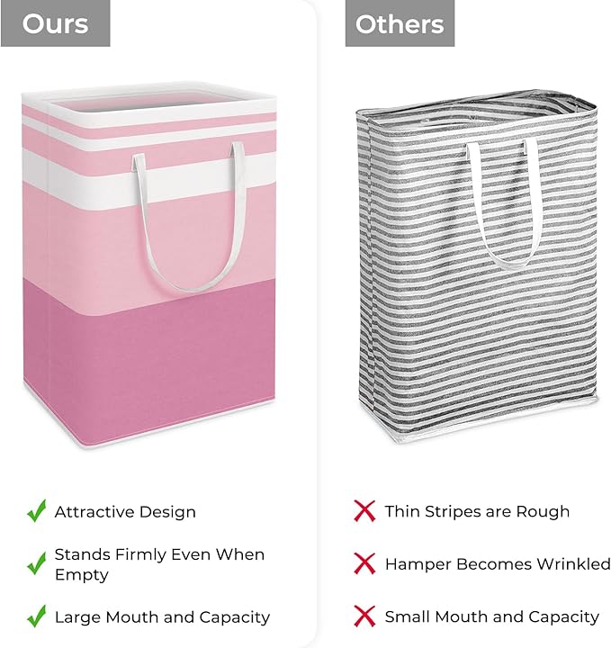 HomeHacks 2 Pack Large Laundry Baskets, Waterproof, Freestanding Laundry Hampers, Collapsible Clothes Hamper with Reinforced Handles in Laundry, College Dorm, Bathroom, Bedroom (Pink, 75Lx2) - Image 3