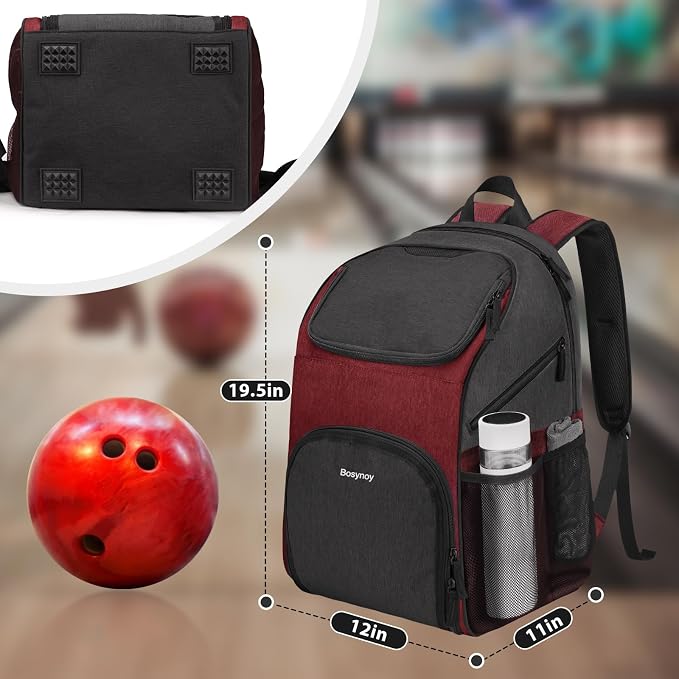 Bosynoy Bowling Backpack, Single Bowling Ball Bag with Shoe Compartment | Bowling Bag Totes with Foam Padded Protection, Fits Shoes Up to US Mens Size 16 and Accessories, Grey - Image 5