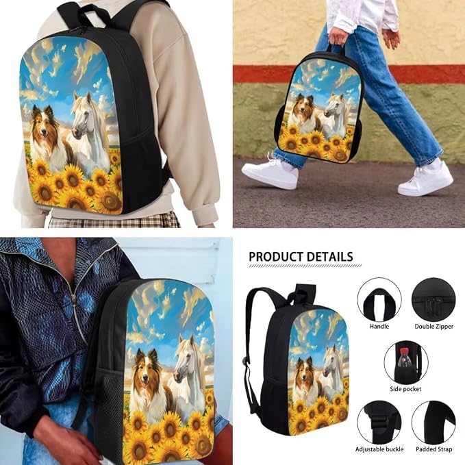 Mumeson Dog Sunflower Backpack Bookbags for Child Kids Lightweight Large Capacity Backpack Daypack + Thermal Insulated Lunch Bags + Lightweight Pencase Pencil Bags 3 Pack - Image 4