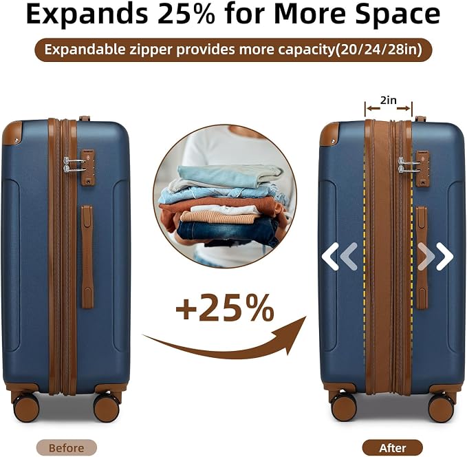 6 Piece Luggage Set Hard Shell - Navy Blue Expandable Suitcases with Spinner Wheels and Duffel Bags for Family Travel, Durable Carry On Luggage Sets with Lock for Women and Men - Image 8