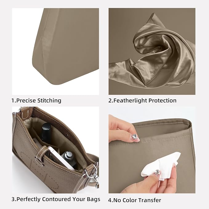 DGAZ Silk Purse Organizer Insert for Evelyne Bag(Cris tourterelle,PM) | Soft and Lightweight,Perfect Fit,Multi-pocket Storage,Bag Protector,Luxury Bag Care,Handmade,for Smooth Bag Organizer - Image 3