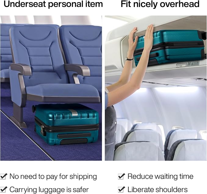 Hanke 16 Inch Underseat Carry on Suitcases with Wheels,Lightweight Hard Shell Carry on Luggage with Wheels for Weekender,Travel Approved Small Suitcase,Travel Luggage for Womem Men,Caribbean Blue. - Image 2