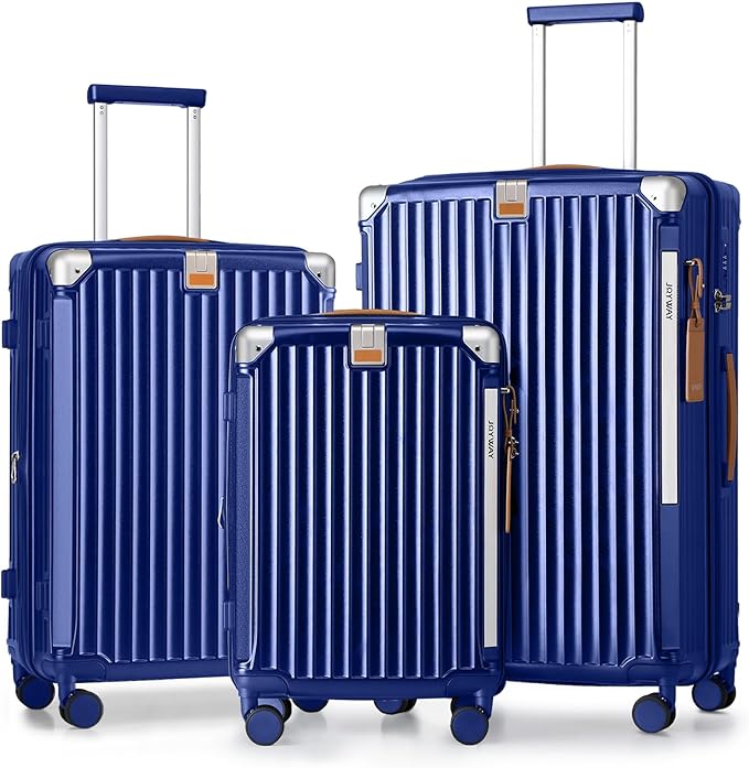 Joyway Luggage Sets 3 Piece, Expandable Suitcase with Smart Cup Holder and USB Port, Hardside Carry On Checked with TSA Lock Spinner Double Wheels, Blue by Joyway
