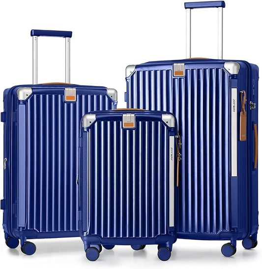 Joyway Luggage Sets 3 Piece, Expandable Suitcase with Smart Cup Holder and USB Port, Hardside Carry On Checked with TSA Lock Spinner Double Wheels, Blue by Joyway